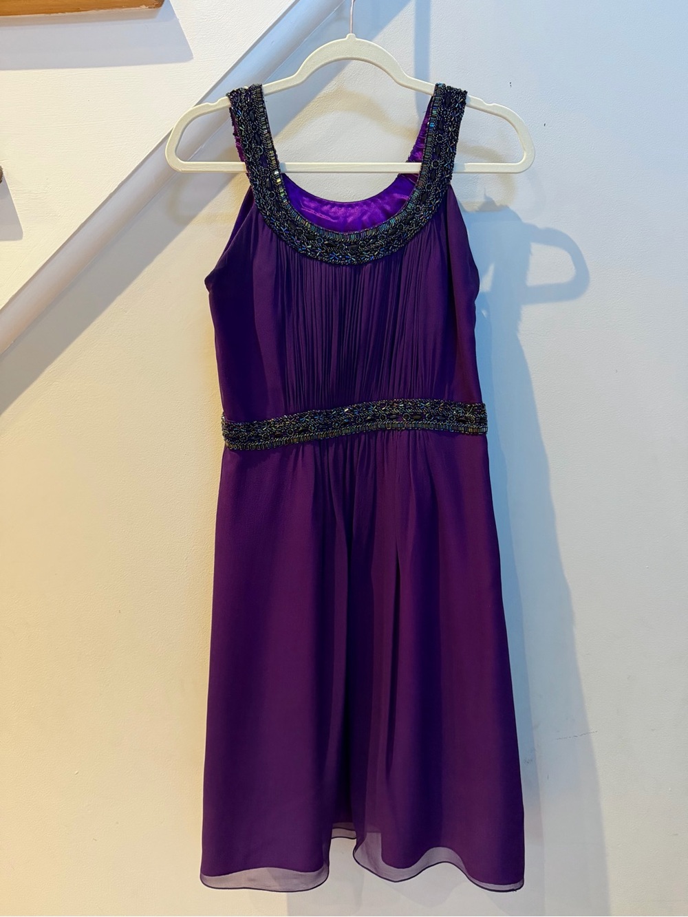 Sean Collection Purple Beaded Waist and Neckline Formal Dress
